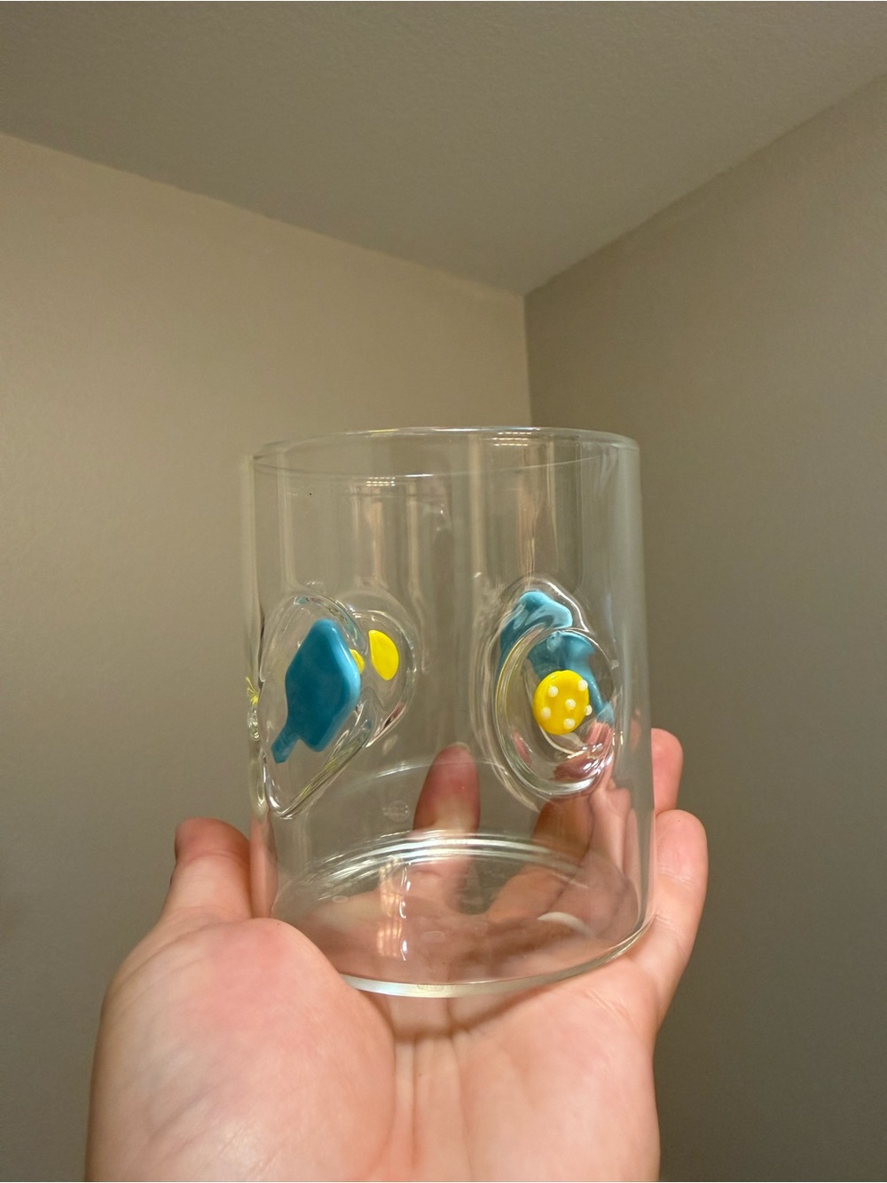 Anthropologie Icon Juice Drinking Glass Pickleball Drinkware Summer Paddle Ball